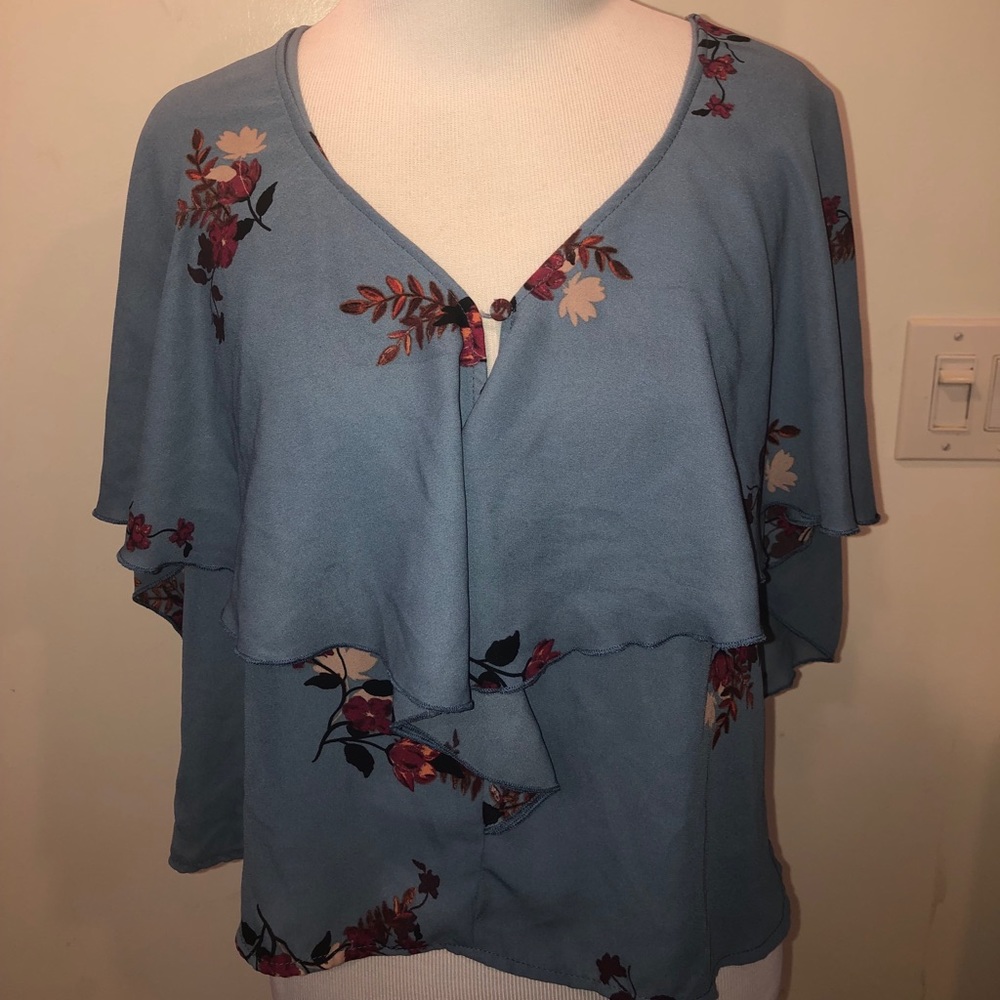 JustFab Blue Floral Blouse